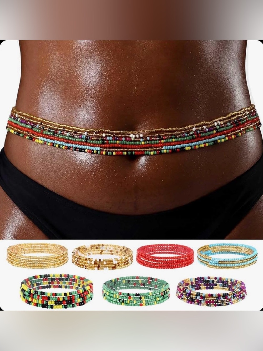 African Beaded Waist Chain - Gold Accent Women’s Belly Chain